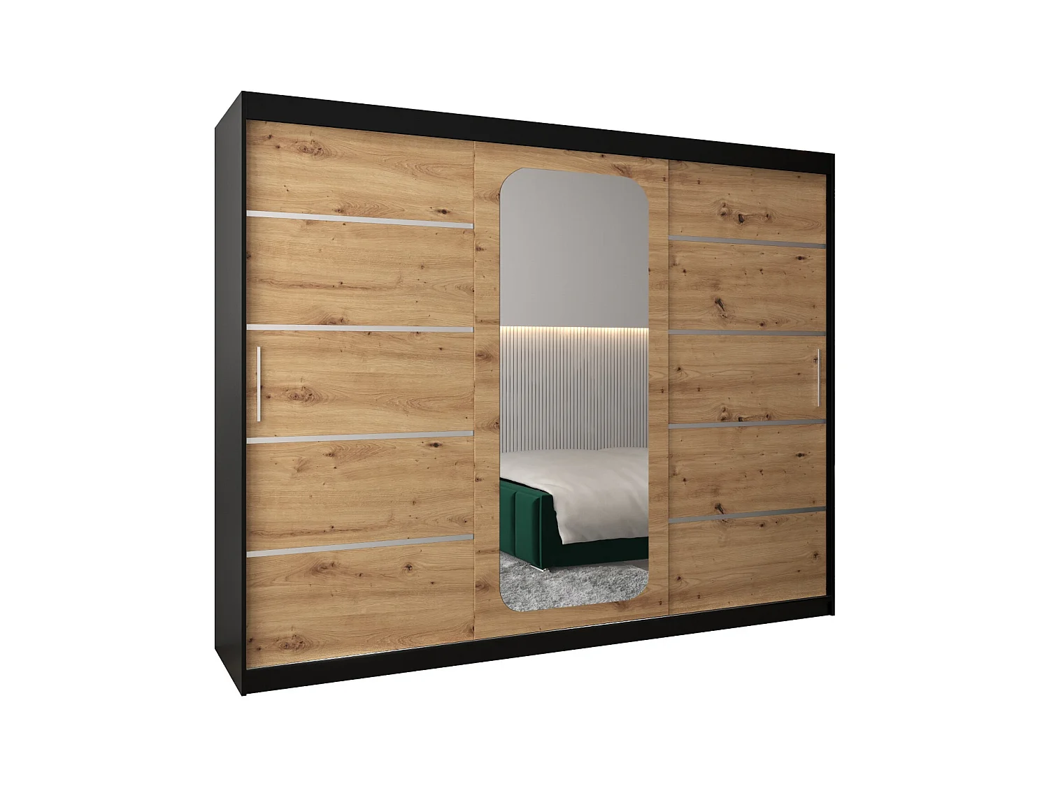 SCHWEBETÜRENSCHRANK PROMO V2 200/250/62 3-türig (Schwarz/Artisan)