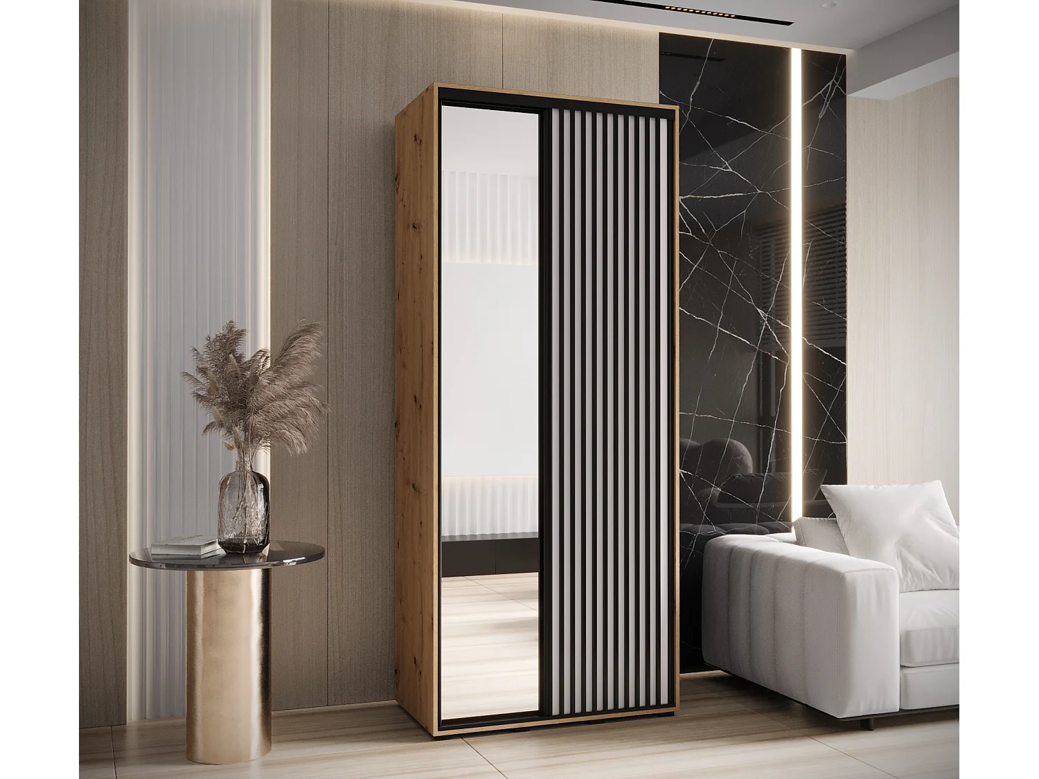 ARMADIO LANKO 2 AD ANTE SCORREVOLI 235,2/100/60 2 porte (Artisan/Bianco)