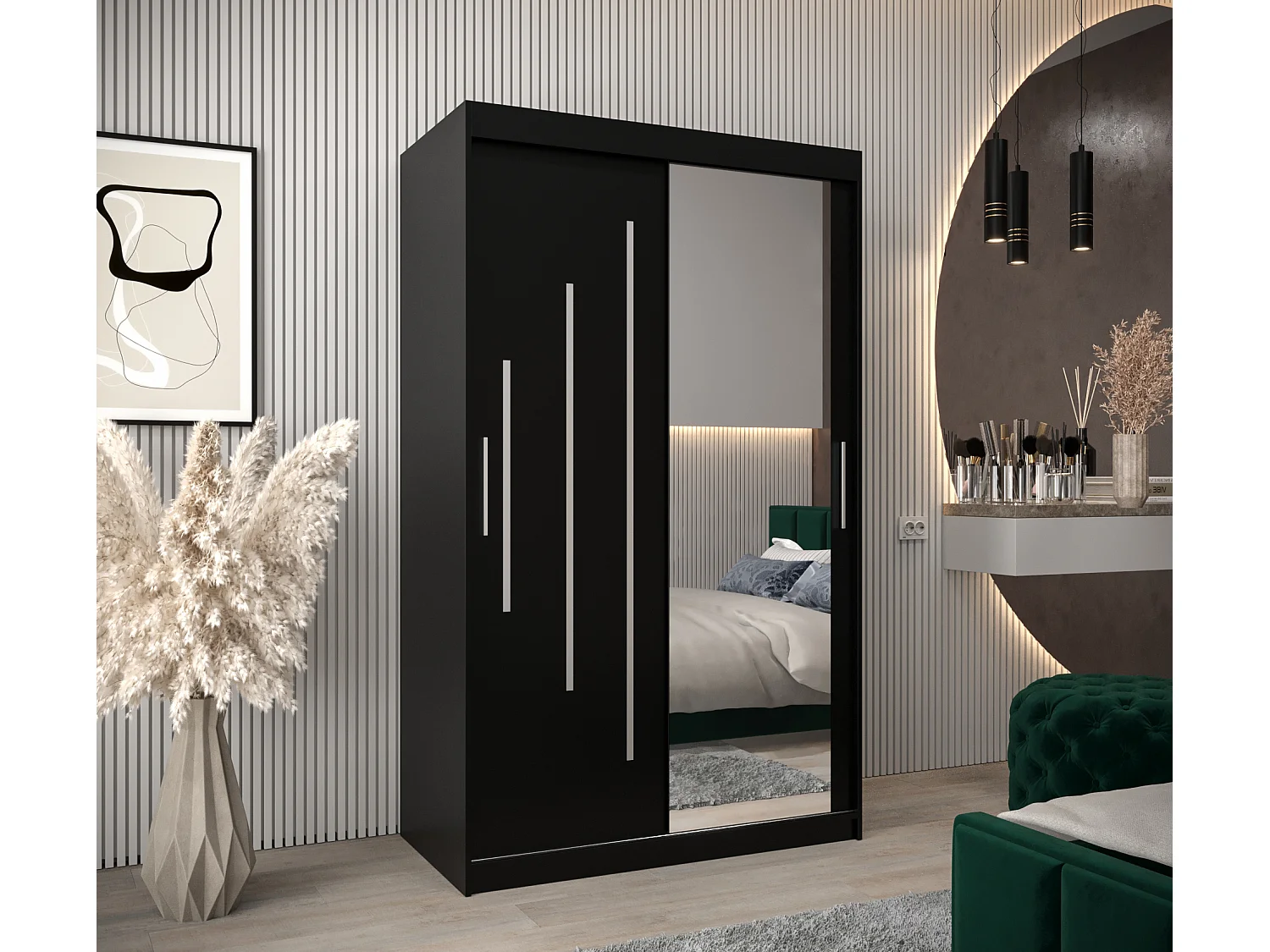 ARMOIRE YORK 2 À PORTES COULISSANTES 200/120/62 2 Portes (Noir/Noir)