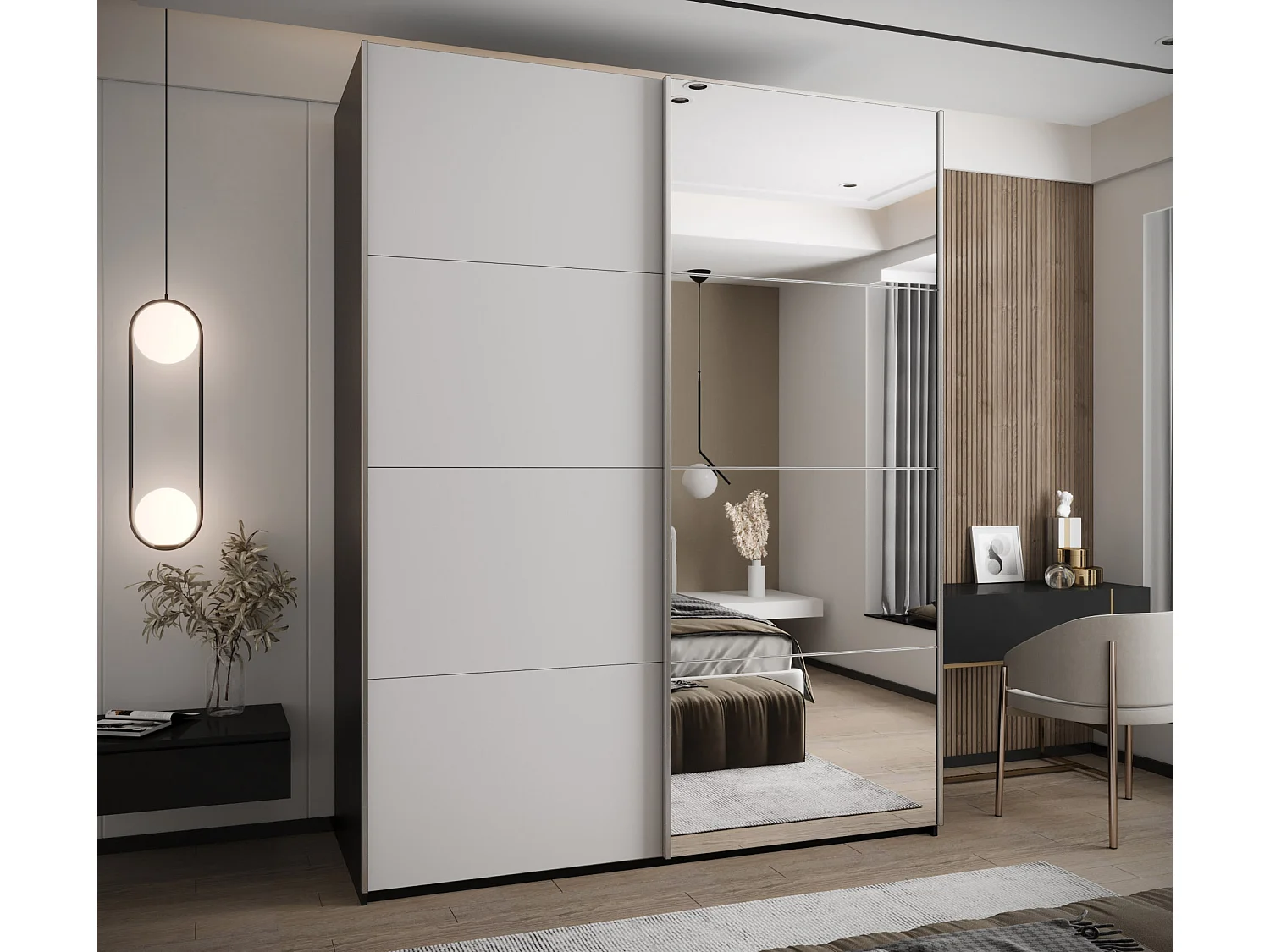 KLEDINGKAST MET SCHUIFDEUREN Lux 3 245,5/190/64 (Zwart/Wit/Zilver)