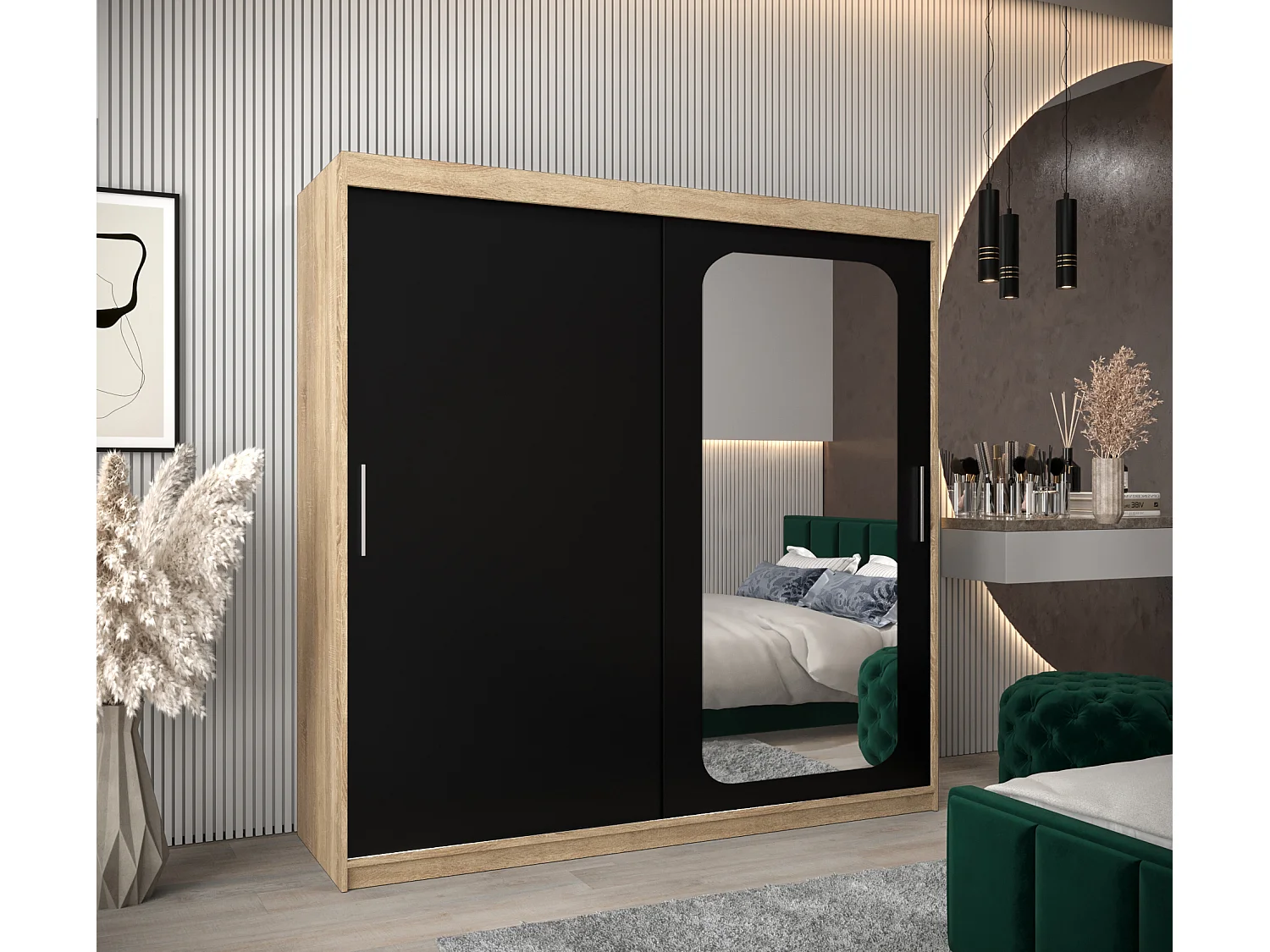 ARMOIRE PROMO T2 À PORTES COULISSANTES 200/200/62 2 Portes (Sonoma/Noir)