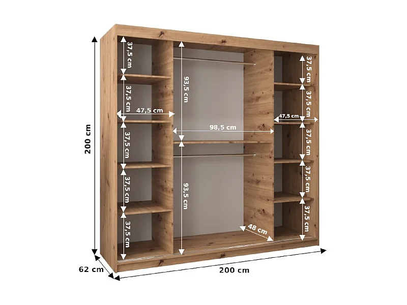 PROMO T2 KLEDINGKAST MET SCHUIFDEUREN 200/200/62 2 deuren (sonoma/zwart)