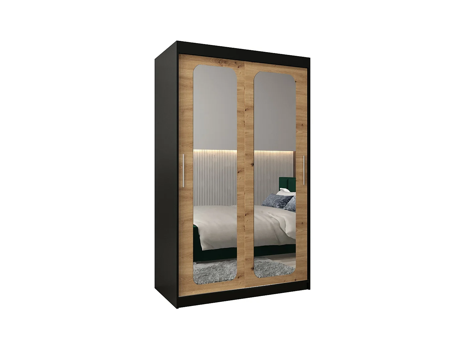 SCHWEBETÜRENSCHRANK PROMO T3 200/120/62 2-türig (Schwarz/Artisan)