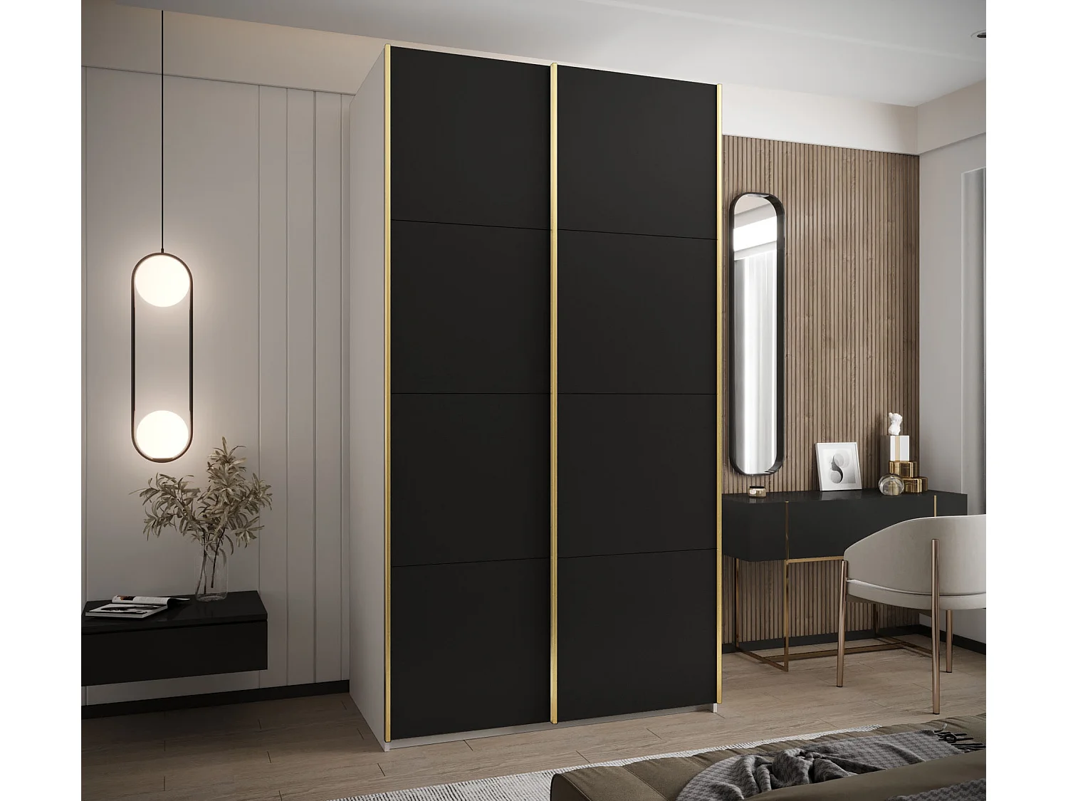 Armadio Lux 1 245,5/140/64 (Blanc/Nero/Argento)