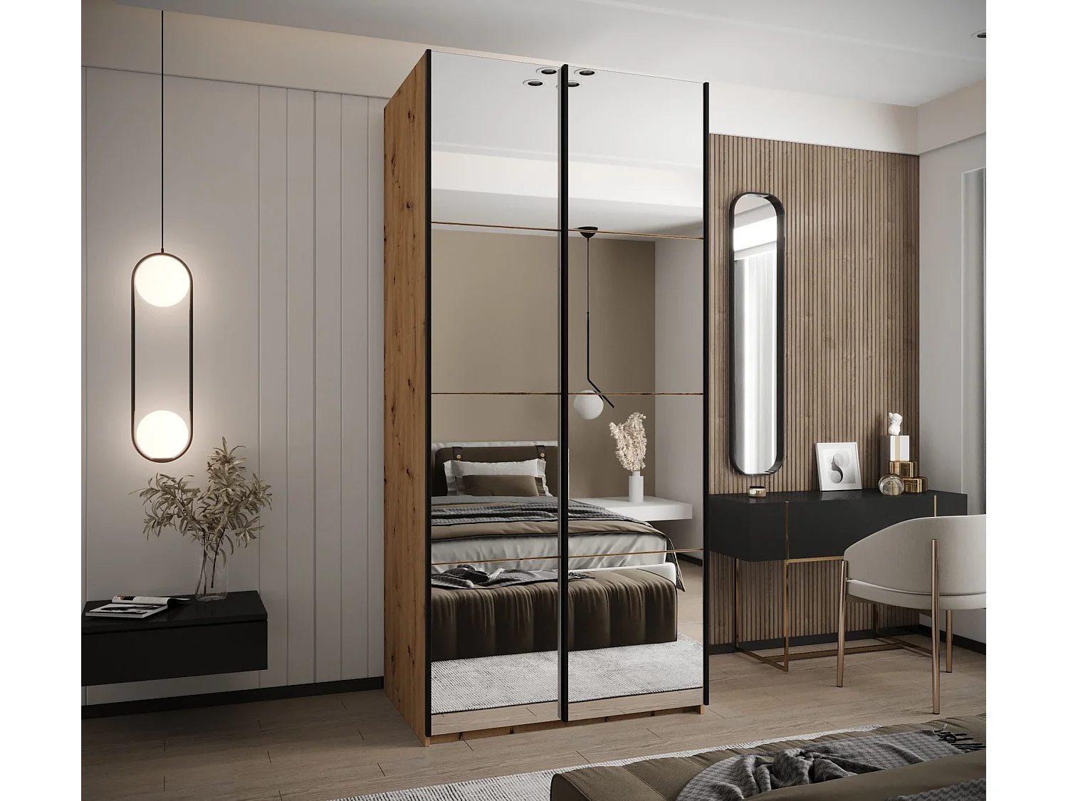 KLEDINGKAST MET SCHUIFDEUREN Lux 2 245,5/110/64 (Artisan/Artisan/Zwart)