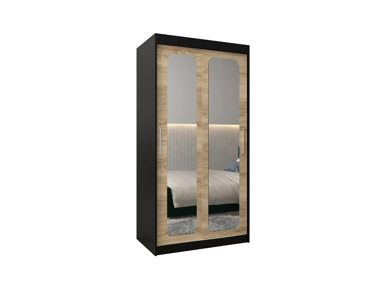 PROMO T3 KLEDINGKAST MET SCHUIFDEUREN 200/100/62 2 deuren (zwart/sonoma)