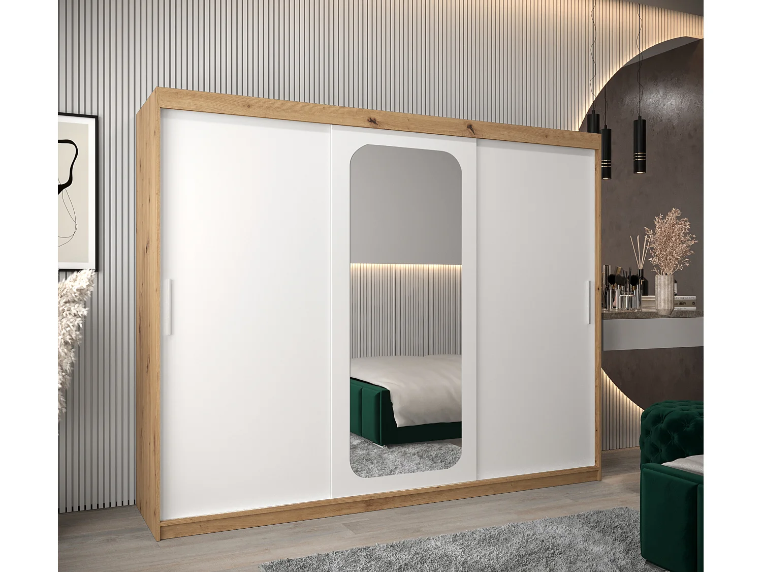 ARMOIRE PROMO T2 À PORTES COULISSANTES 200/250/62 3 Portes (Artisan/Blanc)