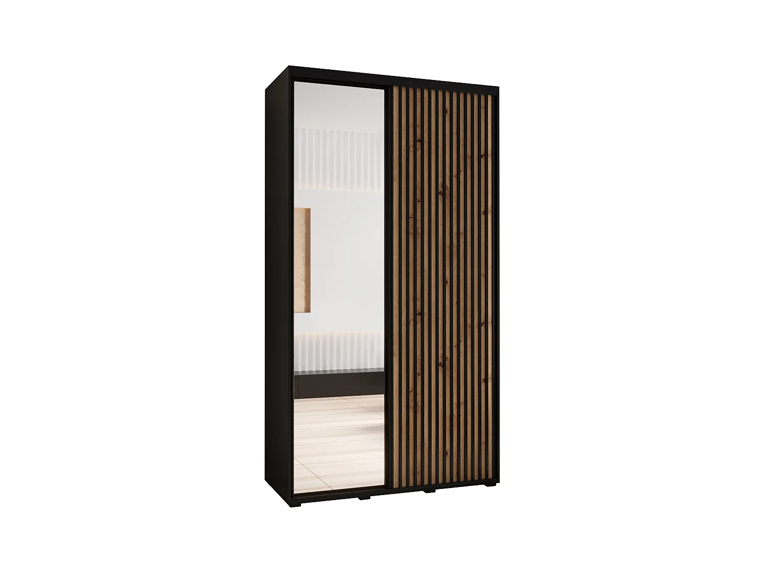 ARMOIRE SAPPORO 2 À PORTES COULISSANTES 205,2/130/60 2 Portes (Noir/Artisan)