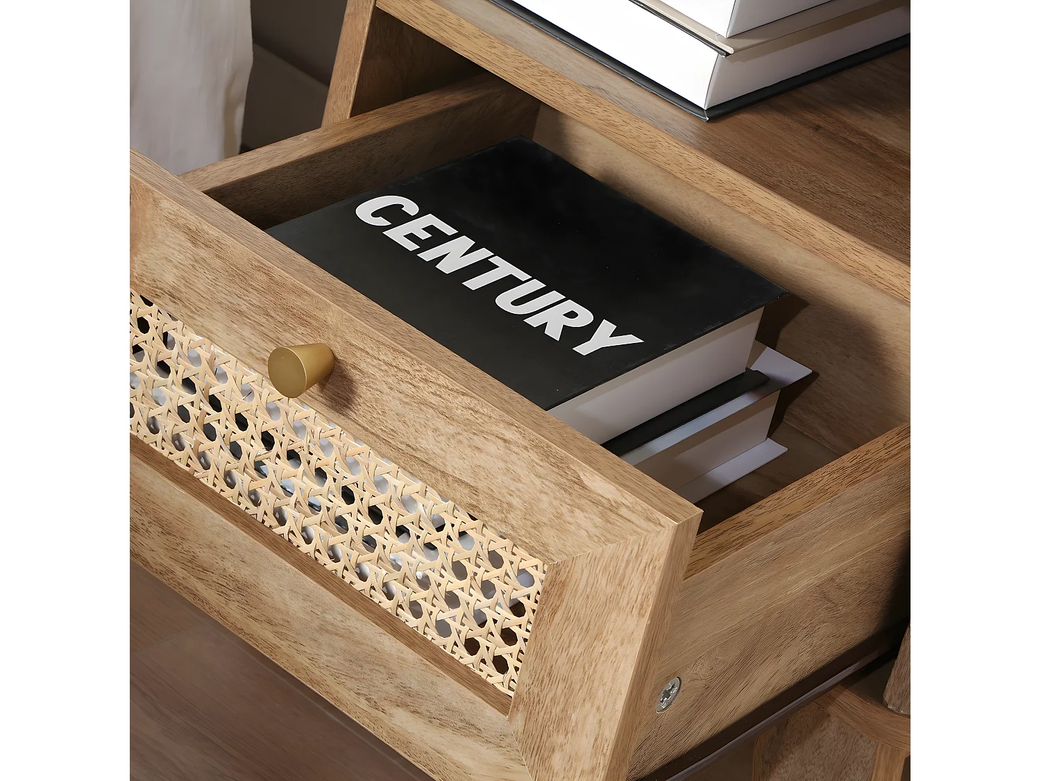 Nachtkastje 1 Lade met Rotan Front en 1 Open Vak L39 cm - PALMO