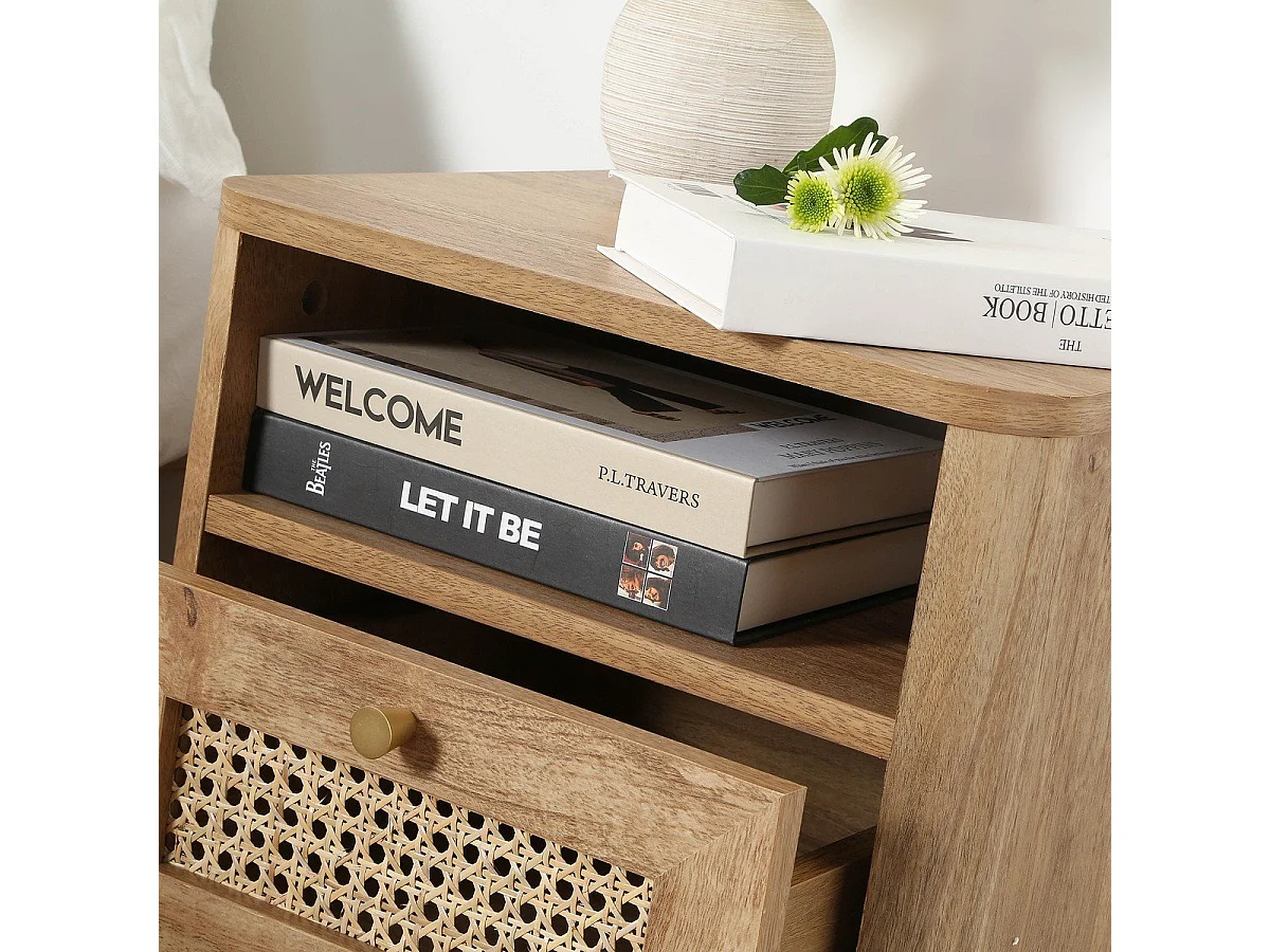 Chevet 1 Tiroir Façade Rotin et 1 Niche  L39 cm - PALMO