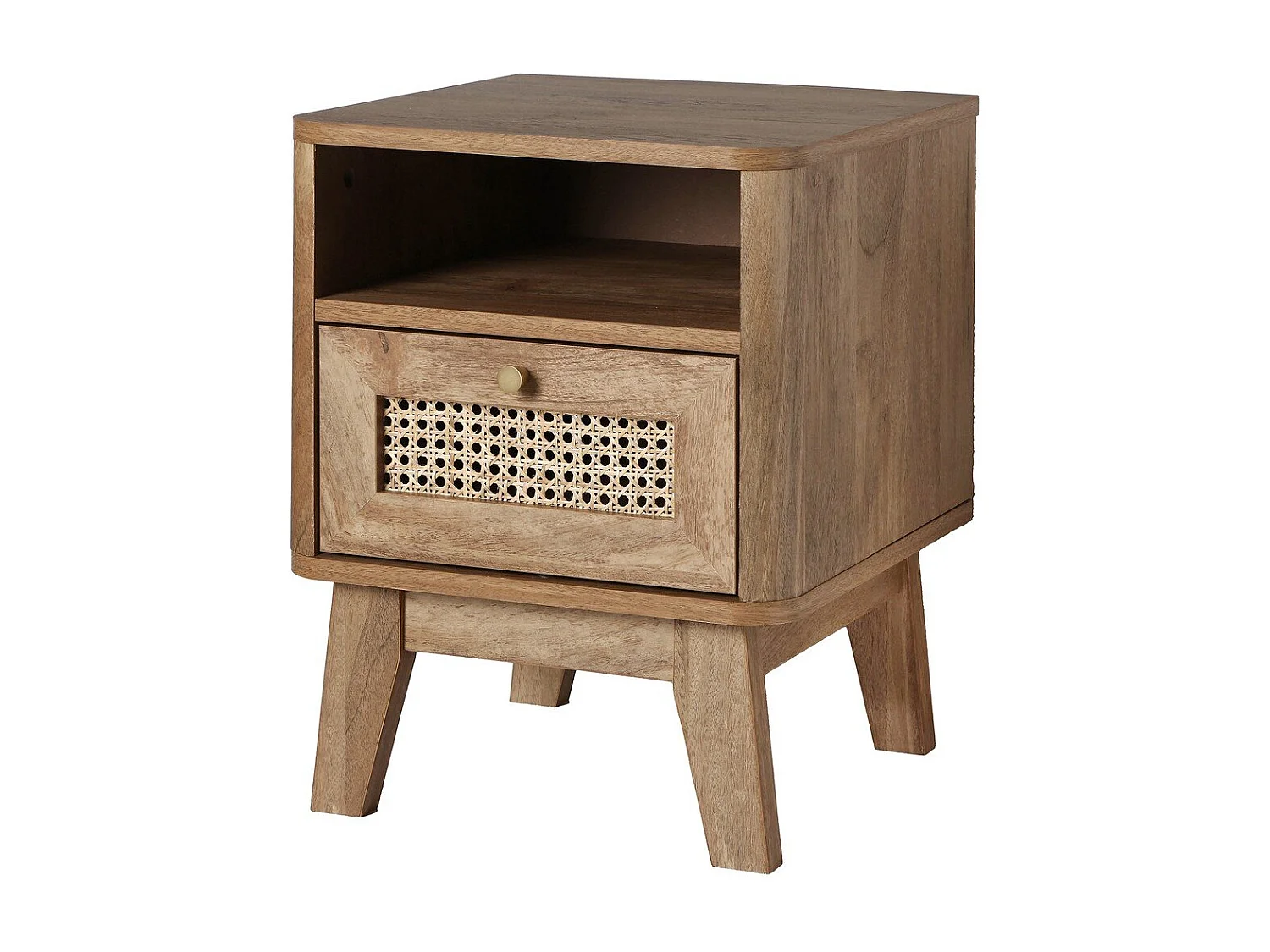 Comodino 1 Cassetto con Fronte in Rattan e 1 Nicchia L39 cm - PALMO