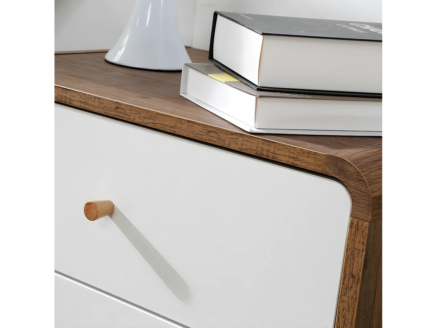 Nachtkastje 2 Laden Houtdecor en Wit - ALBURA