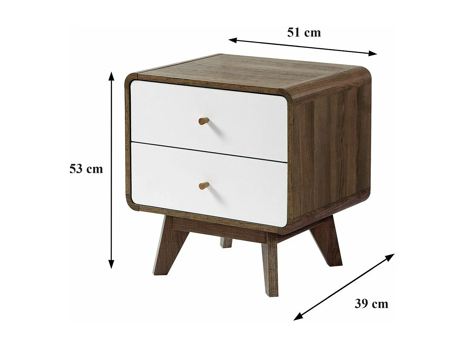 Chevet 2 Tiroirs Décor Bois et Blanc - ALBURA