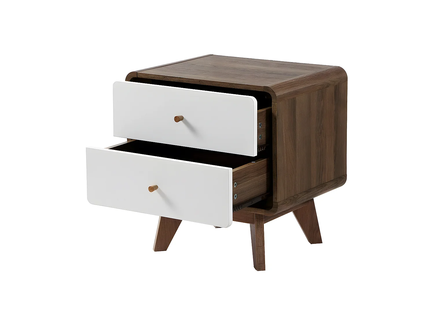 Chevet 2 Tiroirs Décor Bois et Blanc - ALBURA