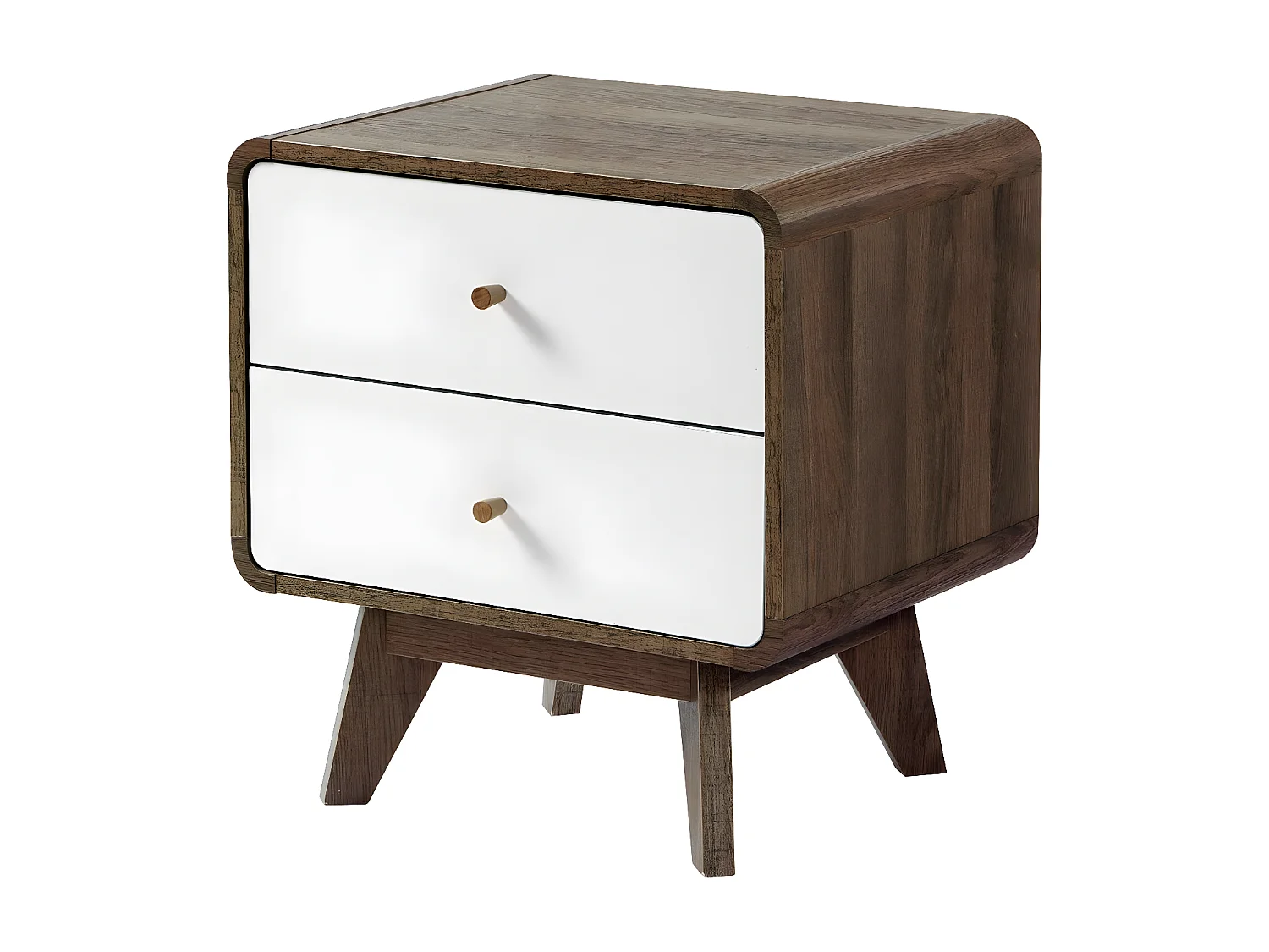 Chevet 2 Tiroirs Décor Bois et Blanc - ALBURA