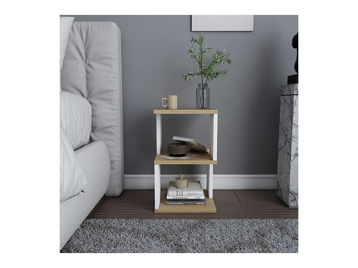 Table de chevet 3 niveaux décor bois chêne et blanc L29,6 cm - CARTER