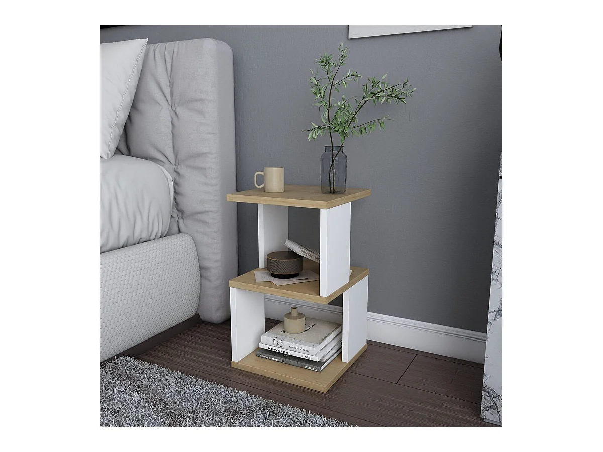 Table de chevet 3 niveaux décor bois chêne et blanc L29,6 cm - CARTER