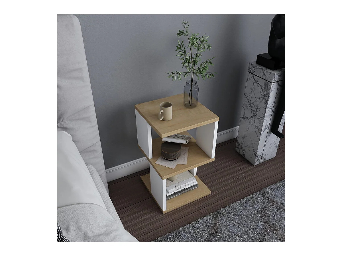 Table de chevet 3 niveaux décor bois chêne et blanc L29,6 cm - CARTER