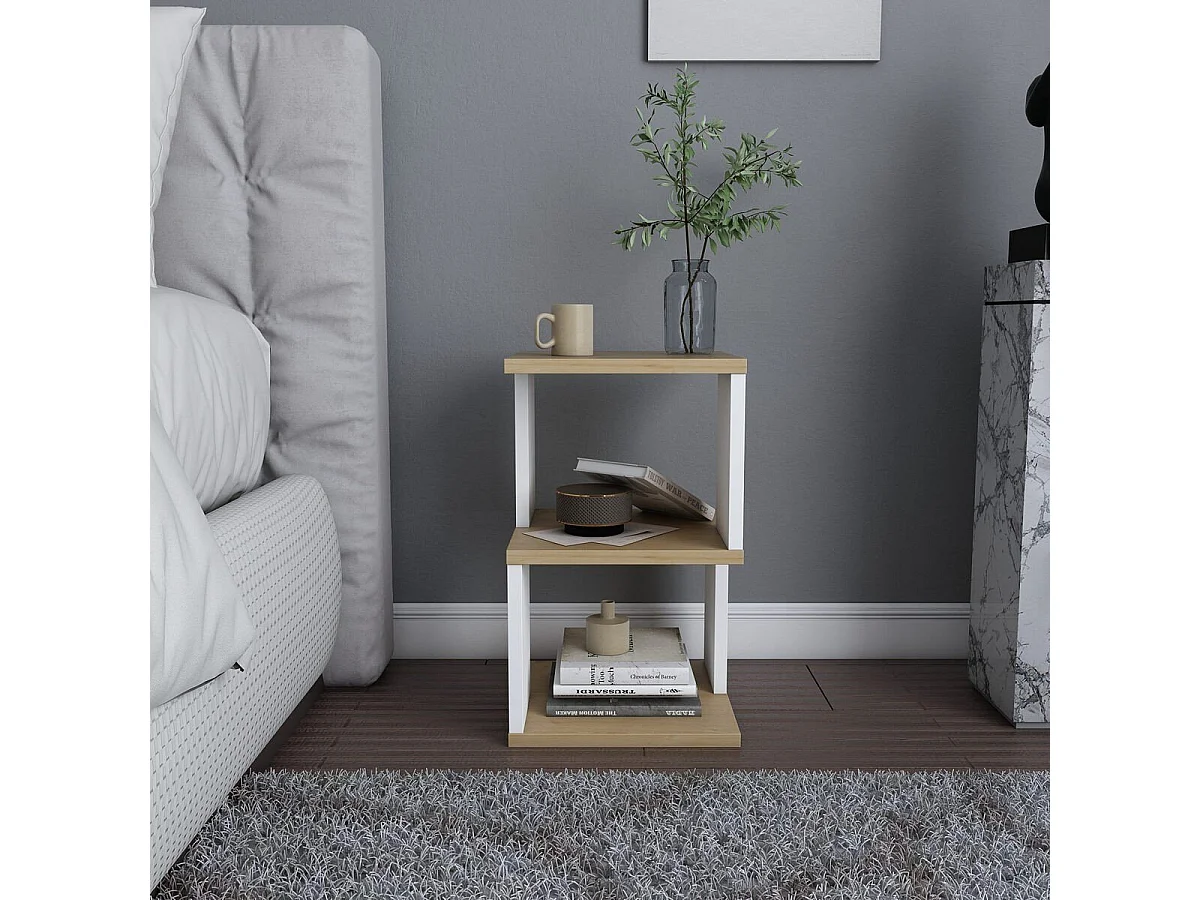 Table de chevet 3 niveaux décor bois chêne et blanc L29,6 cm - CARTER