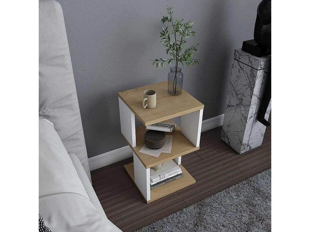 Table de chevet 3 niveaux décor bois chêne et blanc L29,6 cm - CARTER