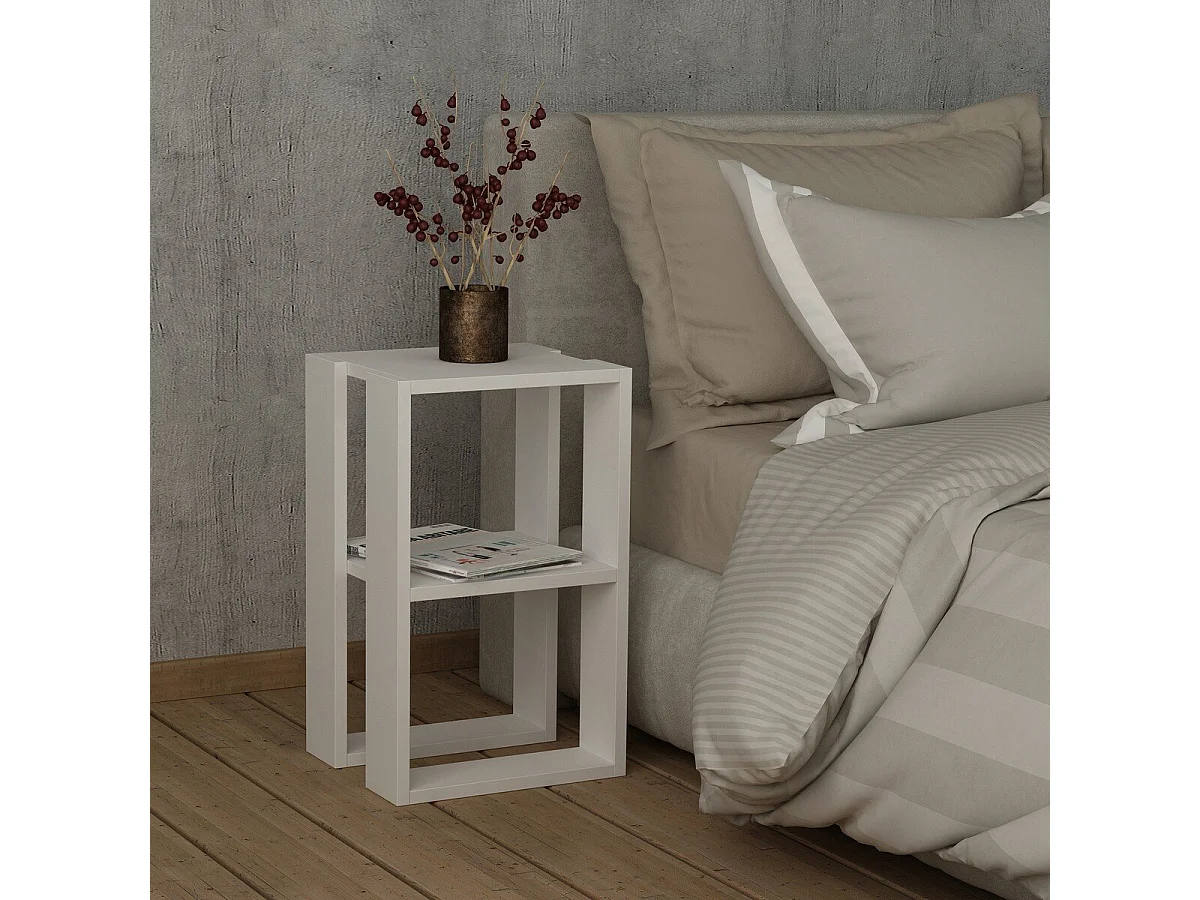 Table de chevet blanc H55 cm - LORRIE