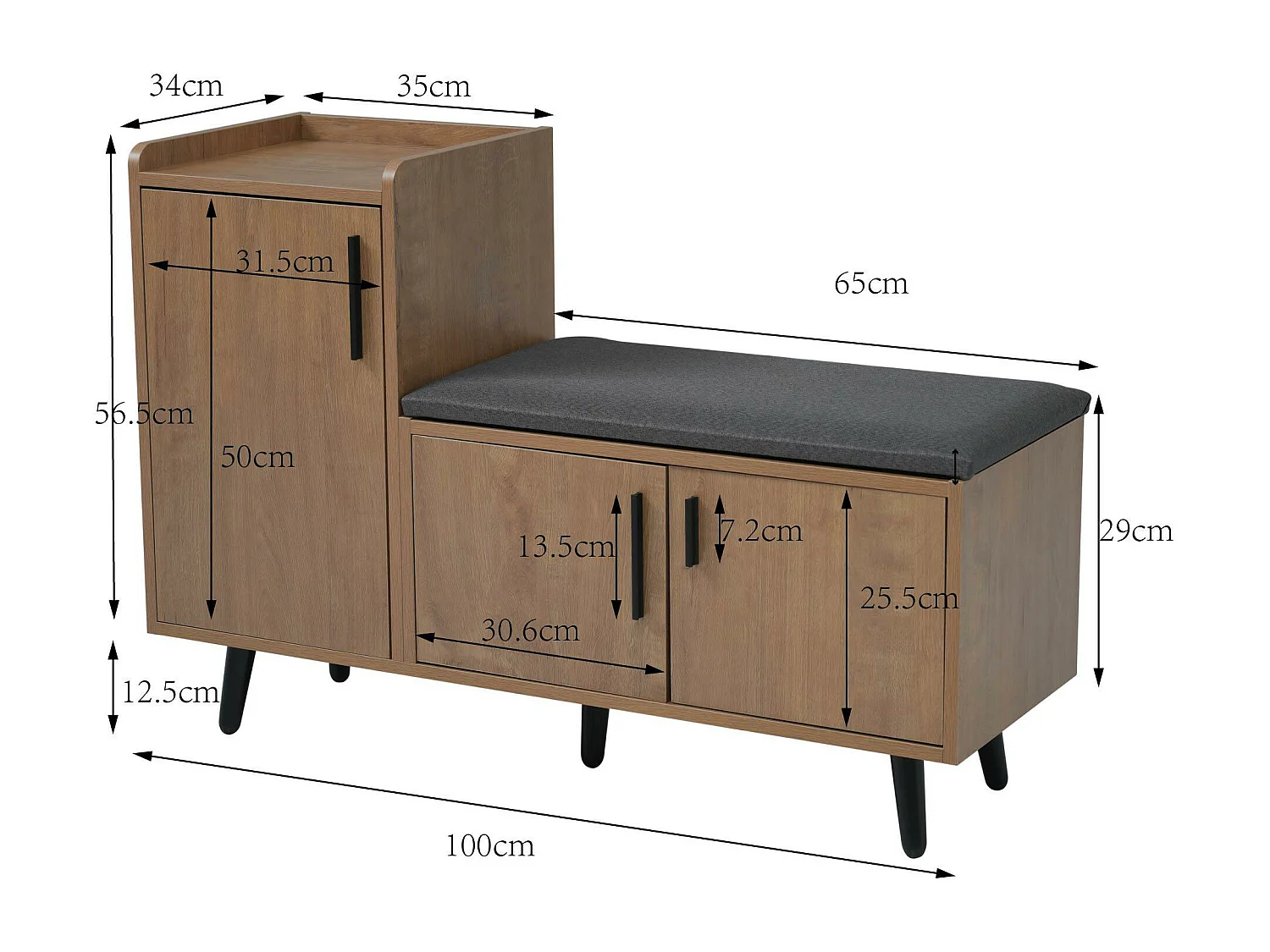 Sapateira - com banco e 3 portas - Natural