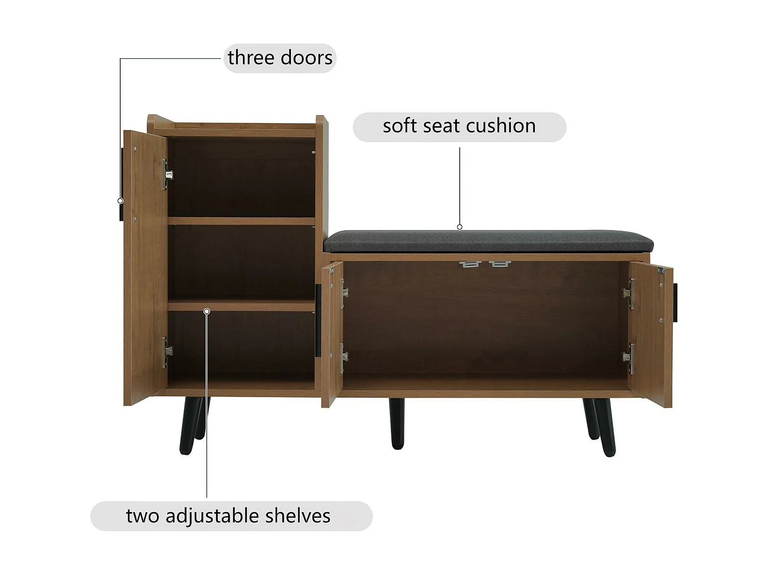Schuhschrank - mit Bank und 3 Türen - Natur