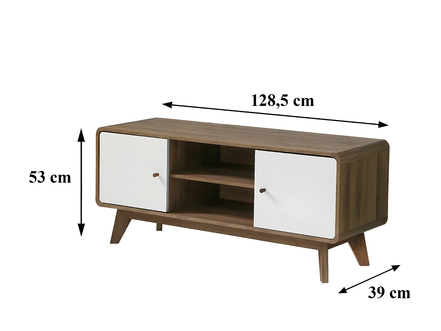 Meuble TV 2 Portes et 2 Niches L129 cm - ALBURA
