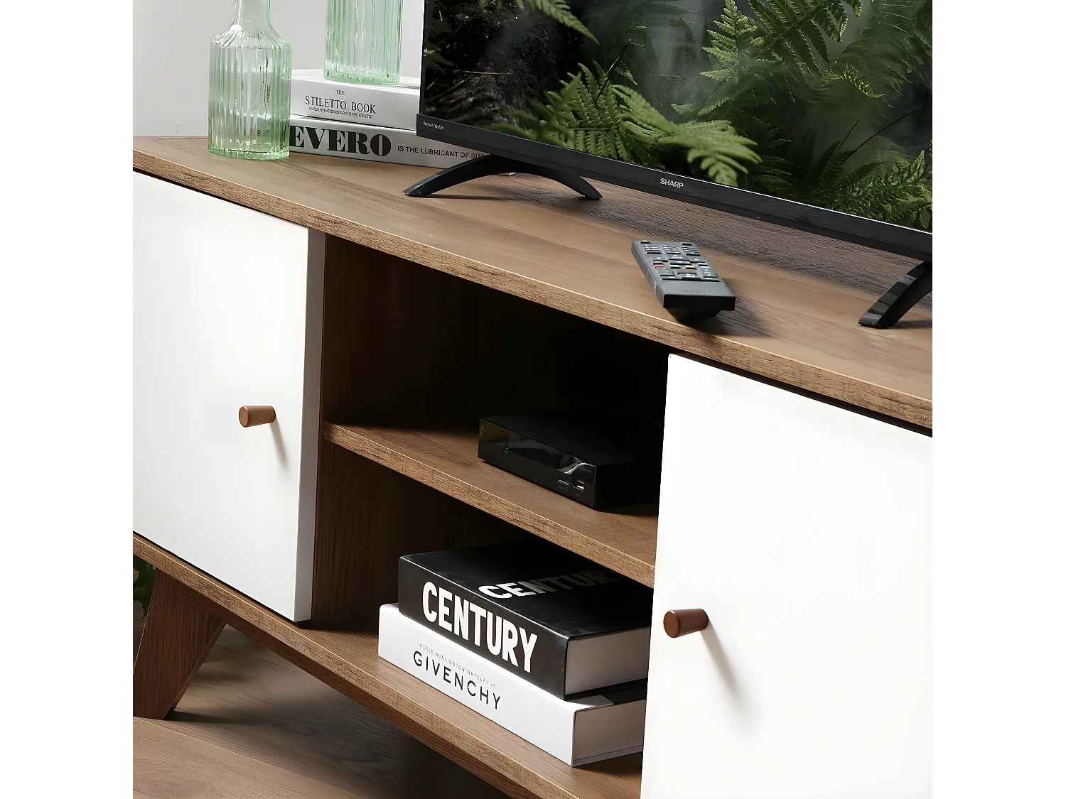 Meuble TV 2 Portes et 2 Niches L129 cm - ALBURA