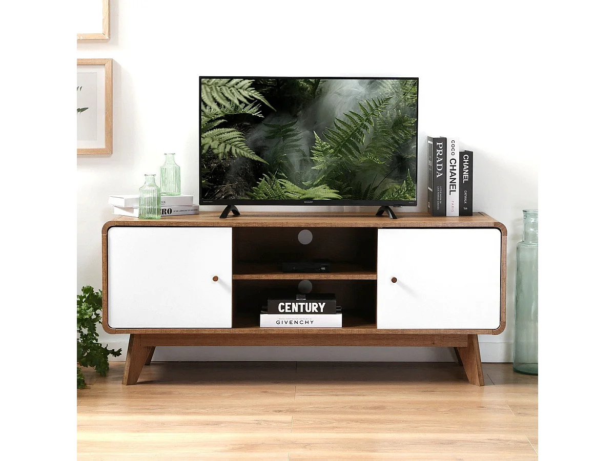 Meuble TV 2 Portes et 2 Niches L129 cm - ALBURA