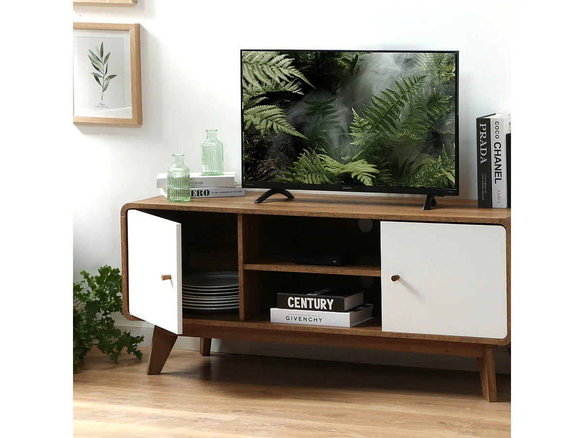 Meuble TV 2 Portes et 2 Niches L129 cm - ALBURA