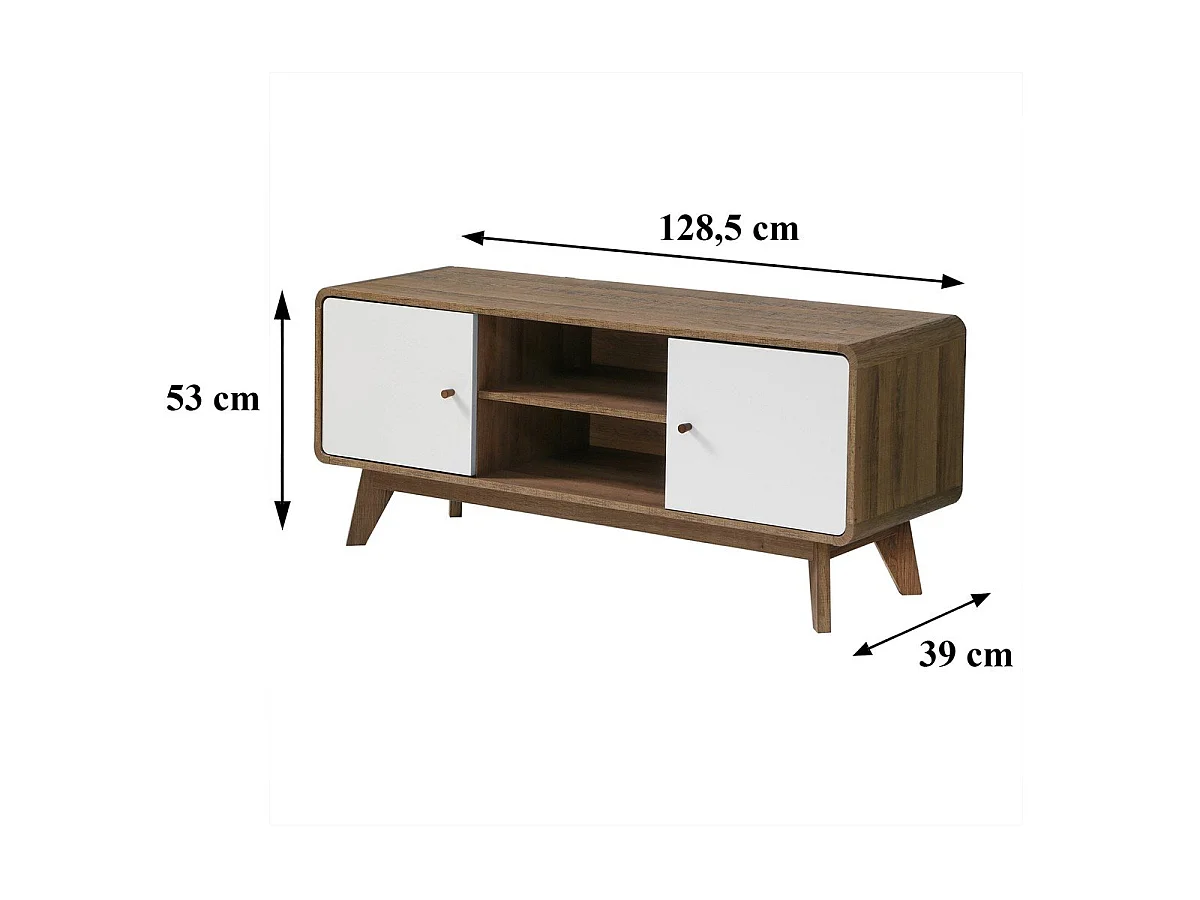 Meuble TV 2 Portes et 2 Niches L129 cm - ALBURA