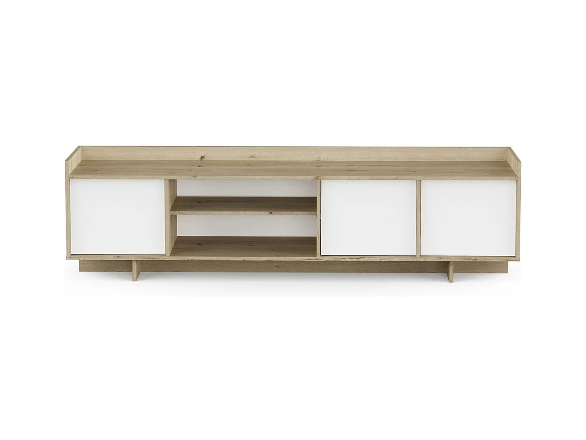 Meuble TV 3 portes 1 niche décor chêne royal et blanc L183 cm - LEAD