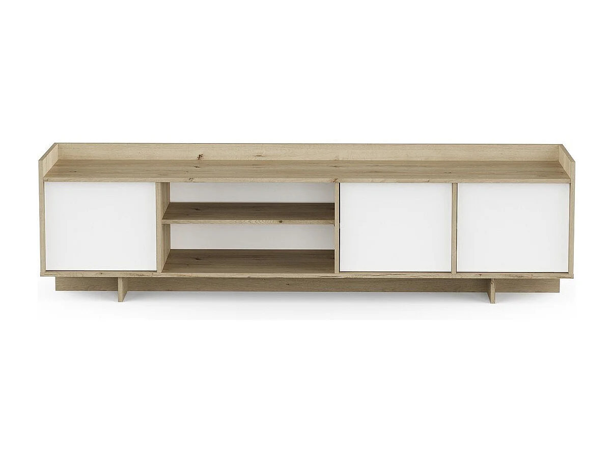 Meuble TV 3 portes 1 niche décor chêne royal et blanc L183 cm - LEAD