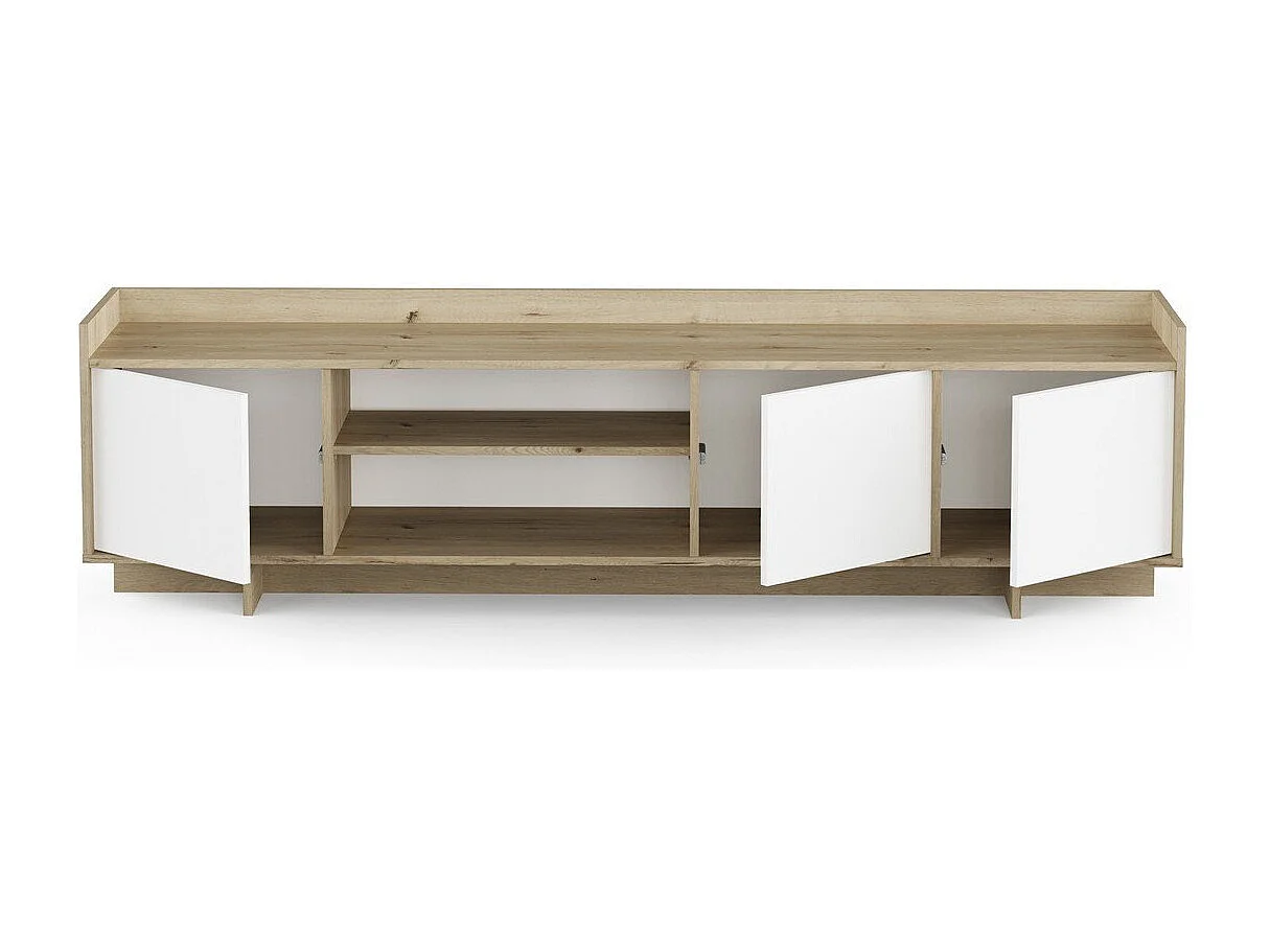 Meuble TV 3 portes 1 niche décor chêne royal et blanc L183 cm - LEAD