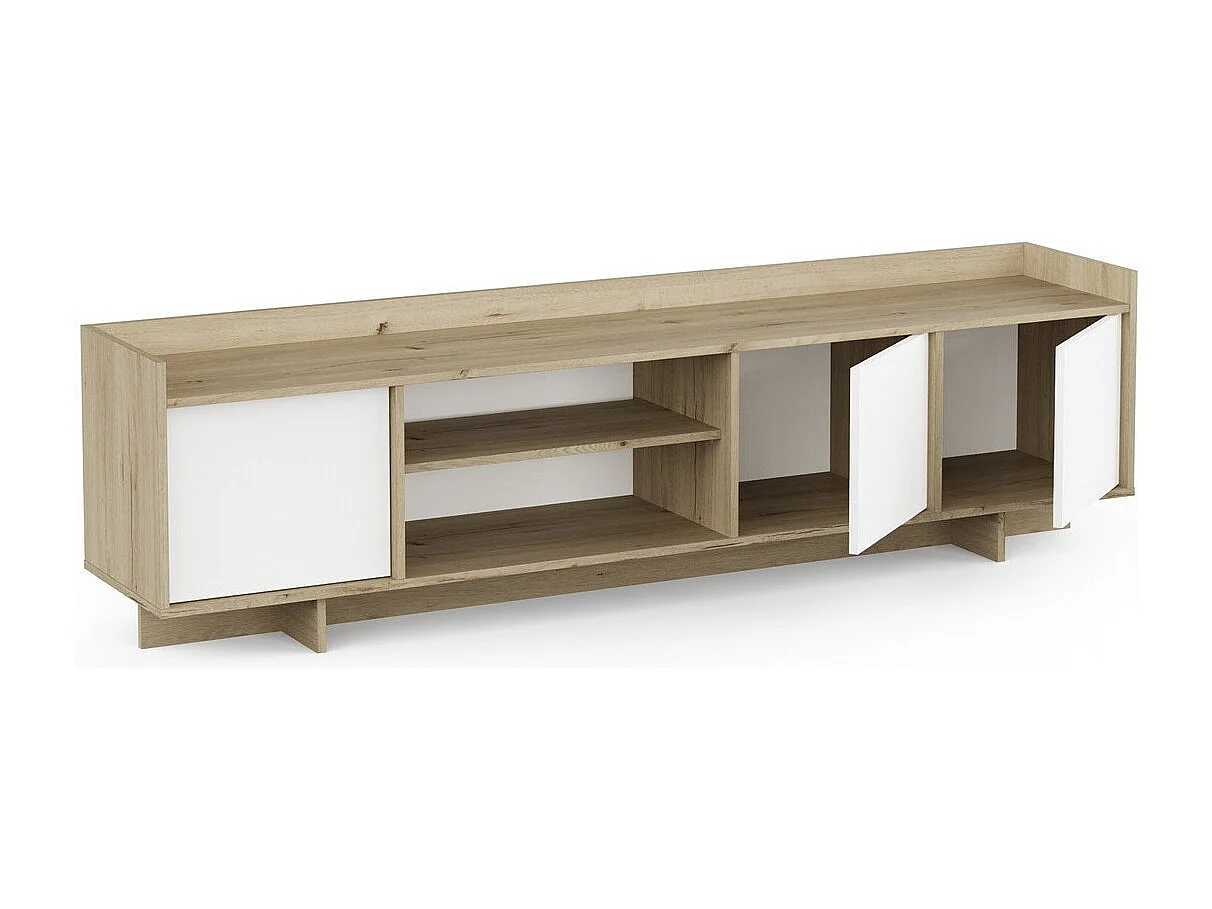 Meuble TV 3 portes 1 niche décor chêne royal et blanc L183 cm - LEAD