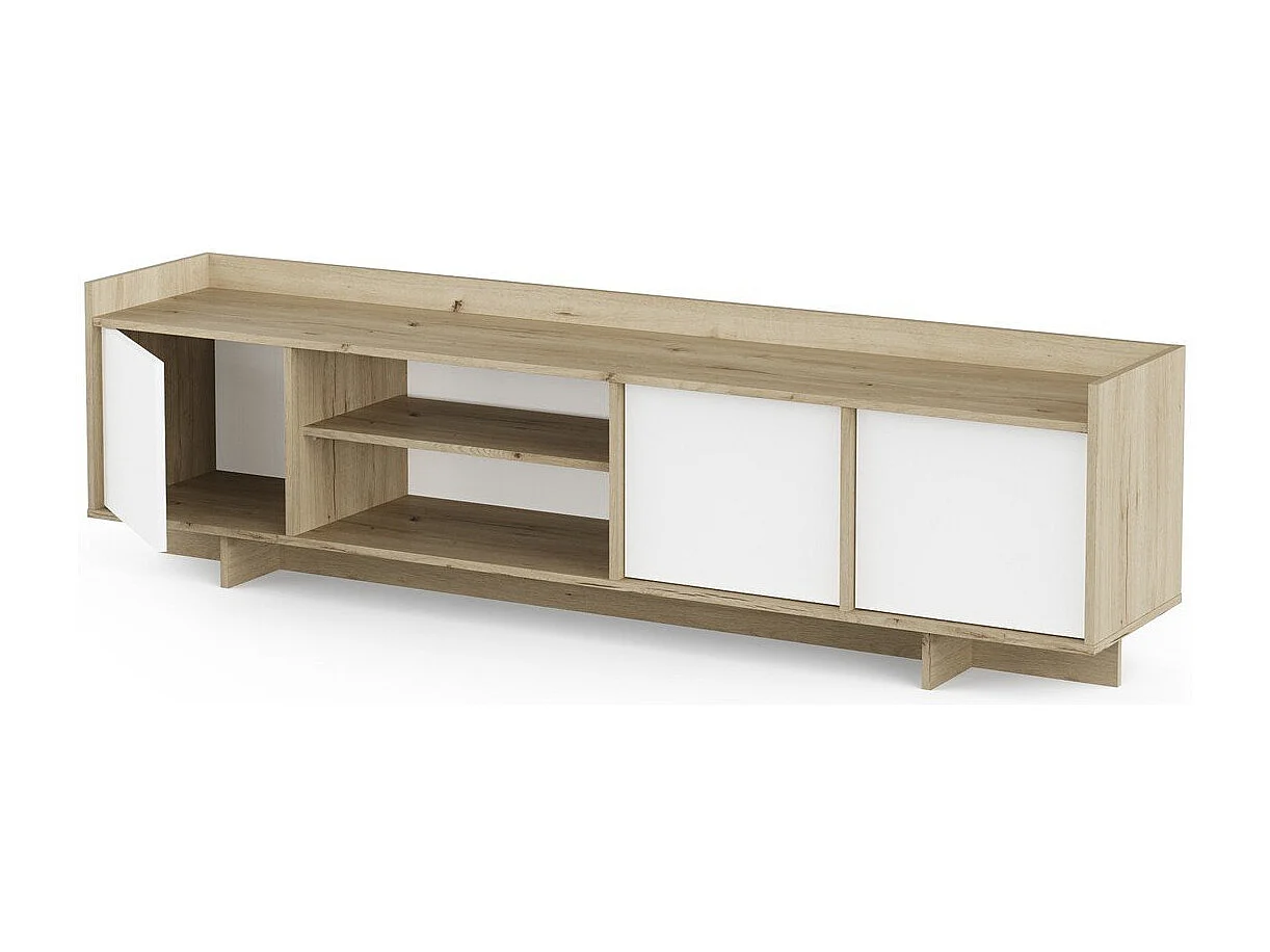 Meuble TV 3 portes 1 niche décor chêne royal et blanc L183 cm - LEAD