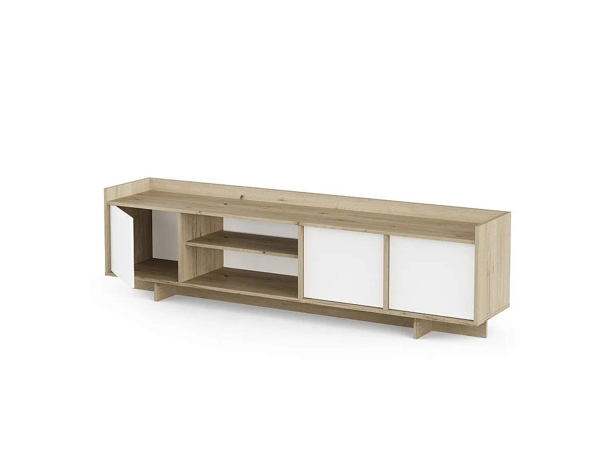 3-drzwiowa 1-wnękowa szafka TV w kolorze dębu królewskiego i białym L183 cm - LEAD