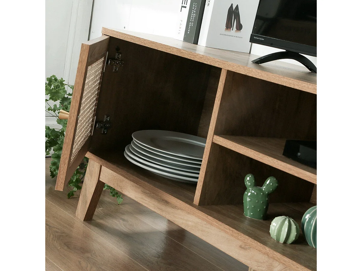 Meuble TV 2 Portes en Cannage Rotin L140 cm - PALMO