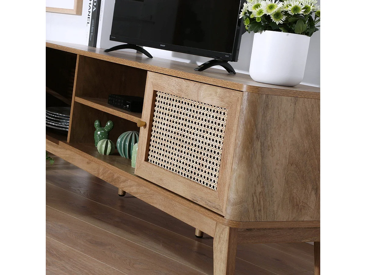 Meuble TV 2 Portes en Cannage Rotin L140 cm - PALMO