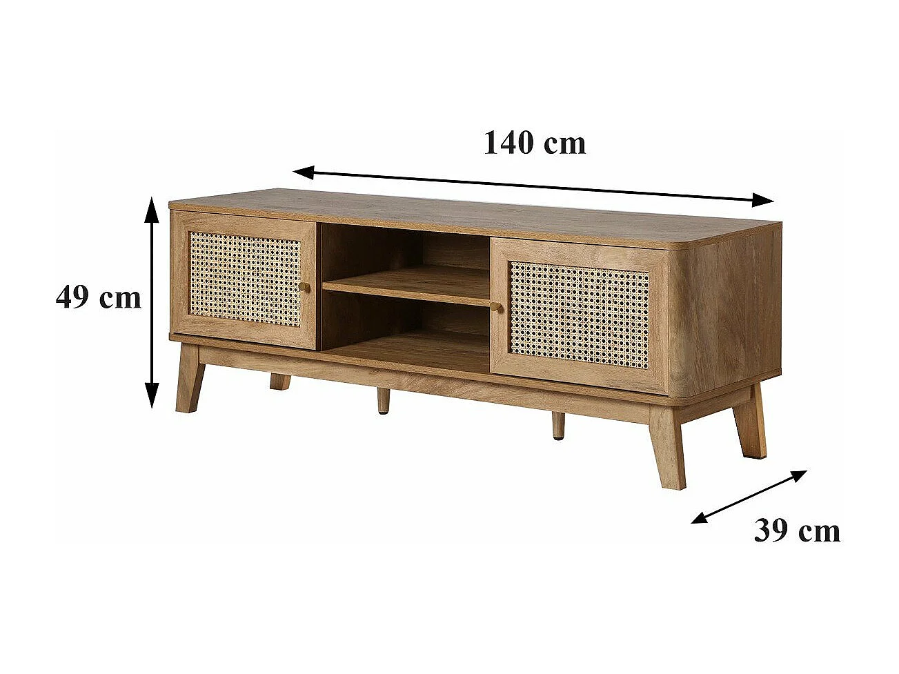 Meuble TV 2 Portes en Cannage Rotin L140 cm - PALMO