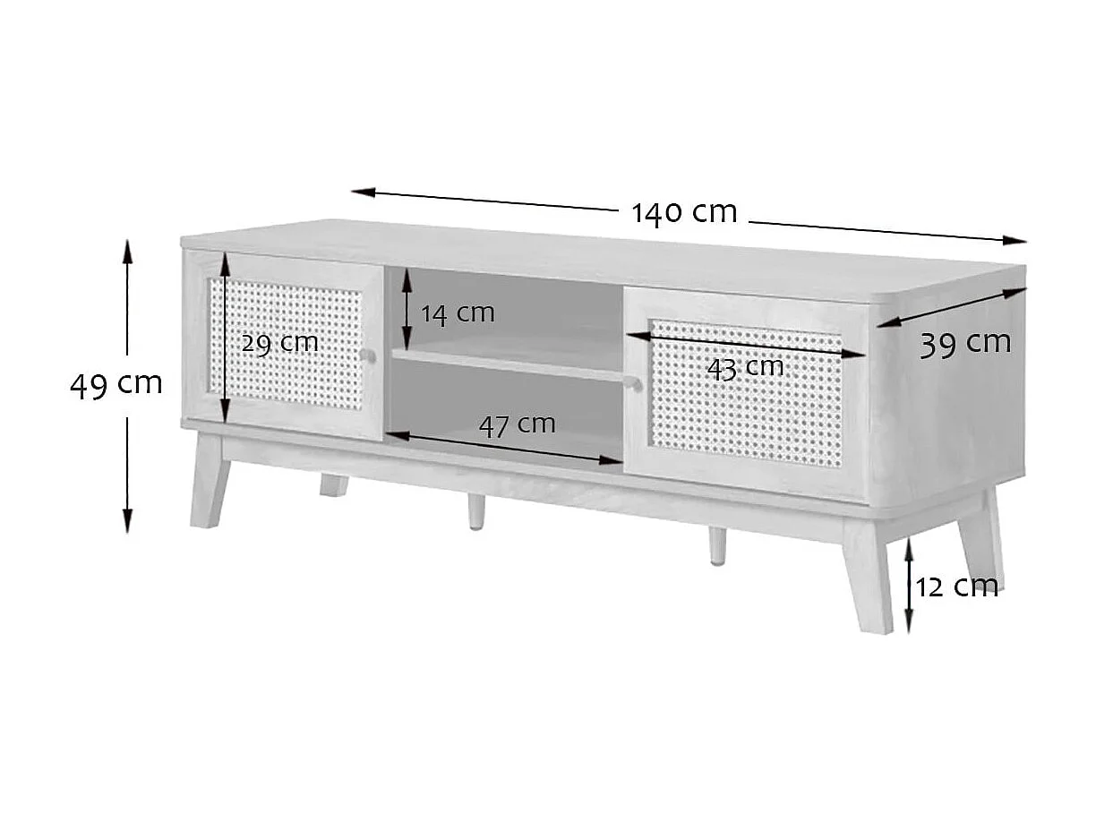 TV-meubel 2 Deuren in Rotanvlechtwerk L140 cm - PALMO