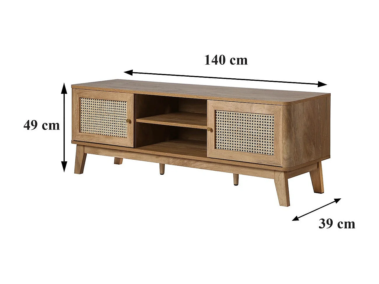 TV-meubel 2 Deuren in Rotanvlechtwerk L140 cm - PALMO