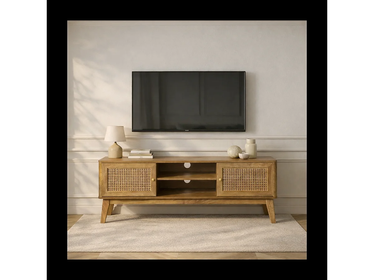 TV-meubel 2 Deuren in Rotanvlechtwerk L140 cm - PALMO
