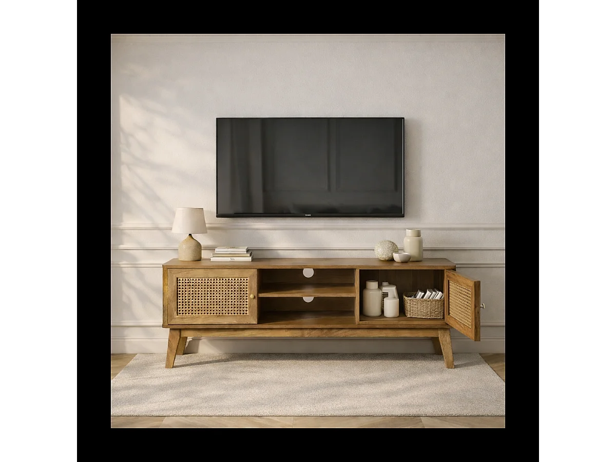 TV-meubel 2 Deuren in Rotanvlechtwerk L140 cm - PALMO