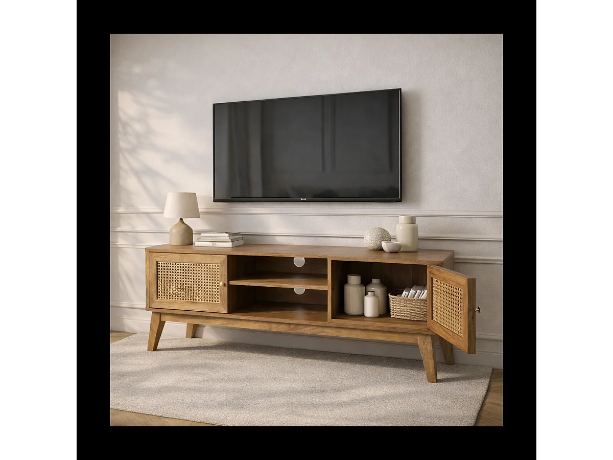 TV-meubel 2 Deuren in Rotanvlechtwerk L140 cm - PALMO