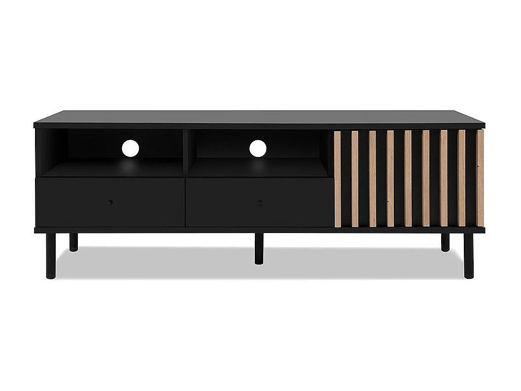 Meuble TV 1 Porte et 2 Tiroirs  Noir et Bois L138 cm - MONZA