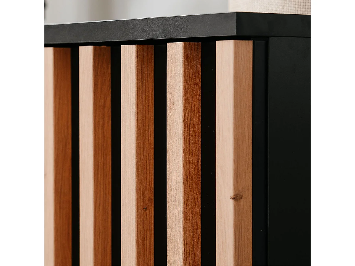 Meuble TV 1 Porte et 2 Tiroirs  Noir et Bois L138 cm - MONZA