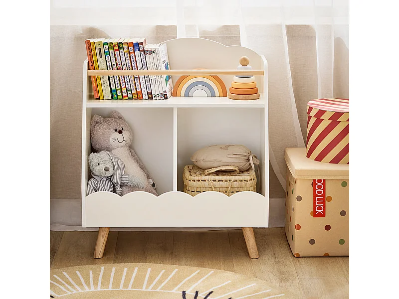 SoBuy KMB100-K-W Bibliothèque Enfant, Étagère à Livres, Étagère de Rangement Jouets pour Enfants,  2 Compartiments Ouverts