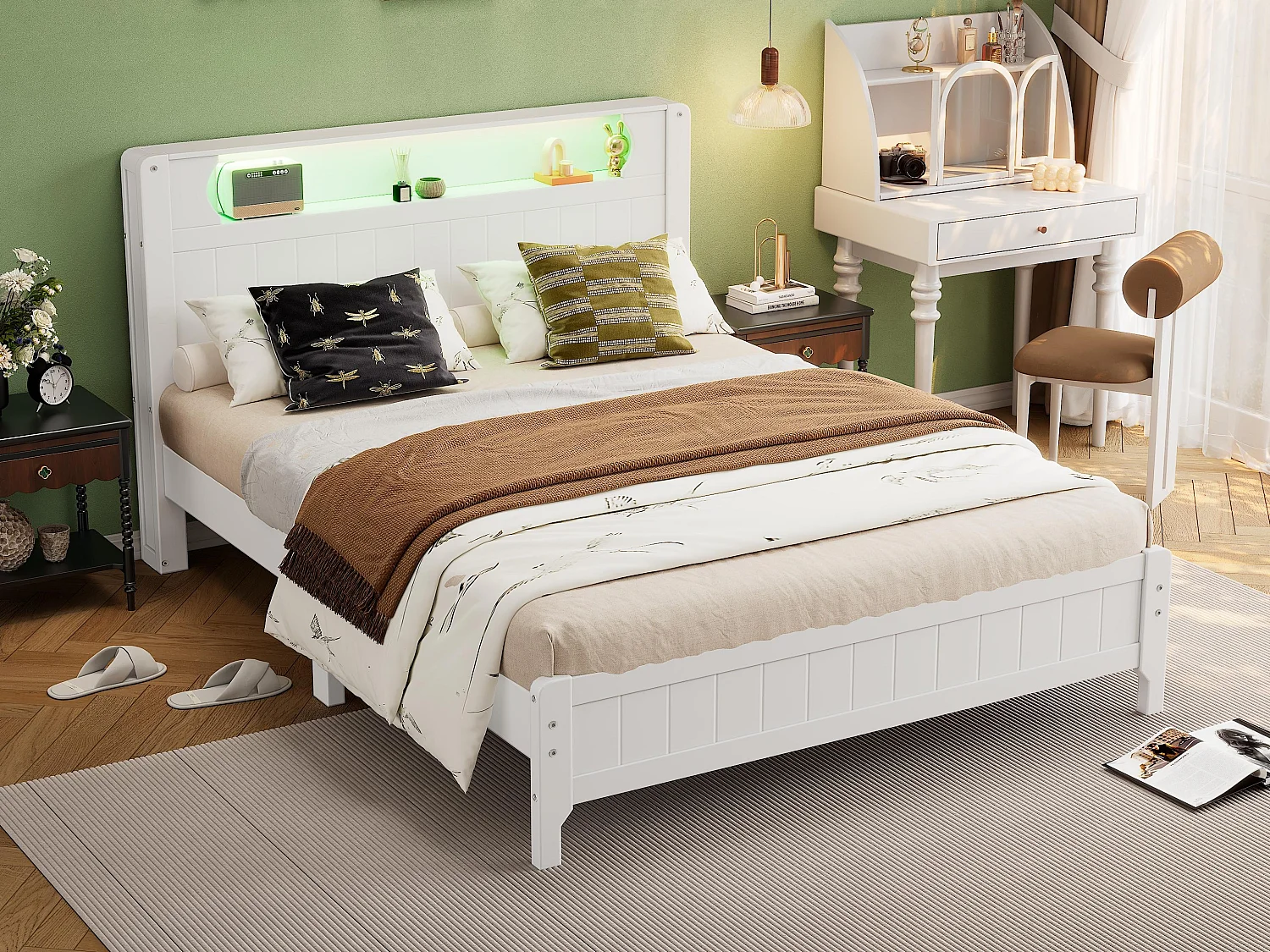 Tweepersoonsbed 140x200cm met LED - hout en MDF - Wit